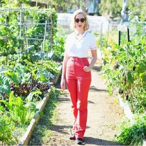 Freddies of Pinewood Red Rivet Jeans – High-Waisted Apple Red Denim – RARE